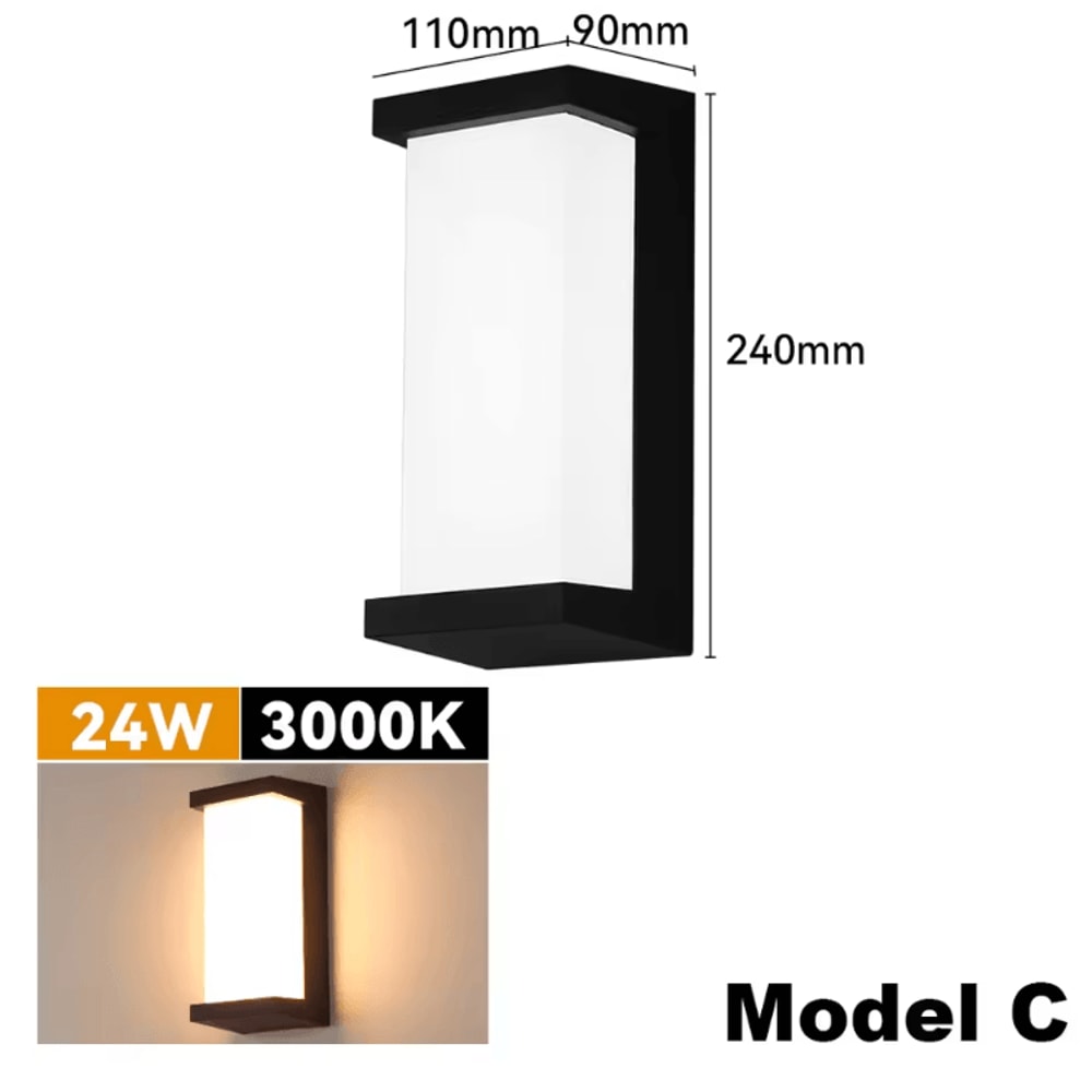 24W IP65 Waterproof LED Outdoor Wall Lamp Modern Porch Garden Light 6