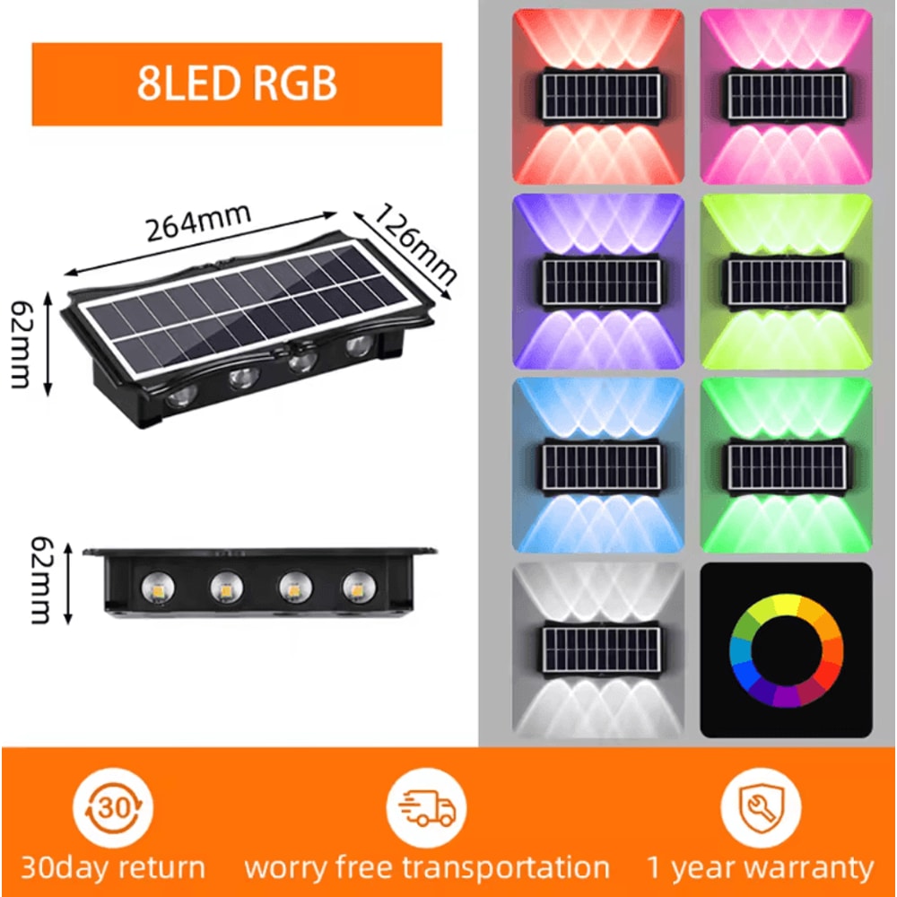 Solar Up Down Waterproof Wall Lamp Warm White Garden Balcony Light 9