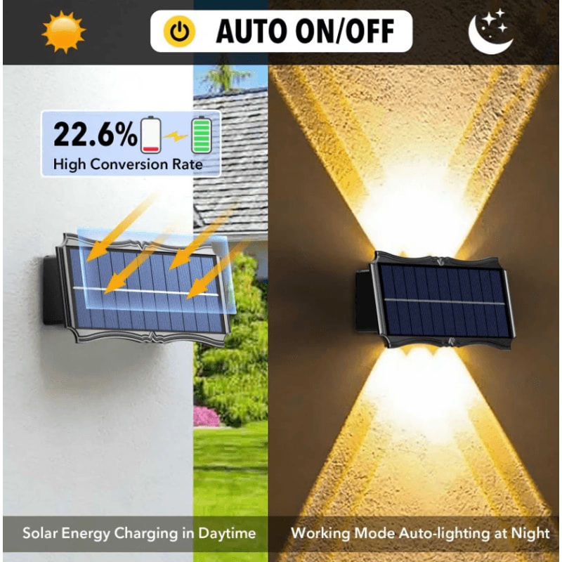 Solar Up Down Waterproof Wall Lamp Warm White Garden Balcony Light 2