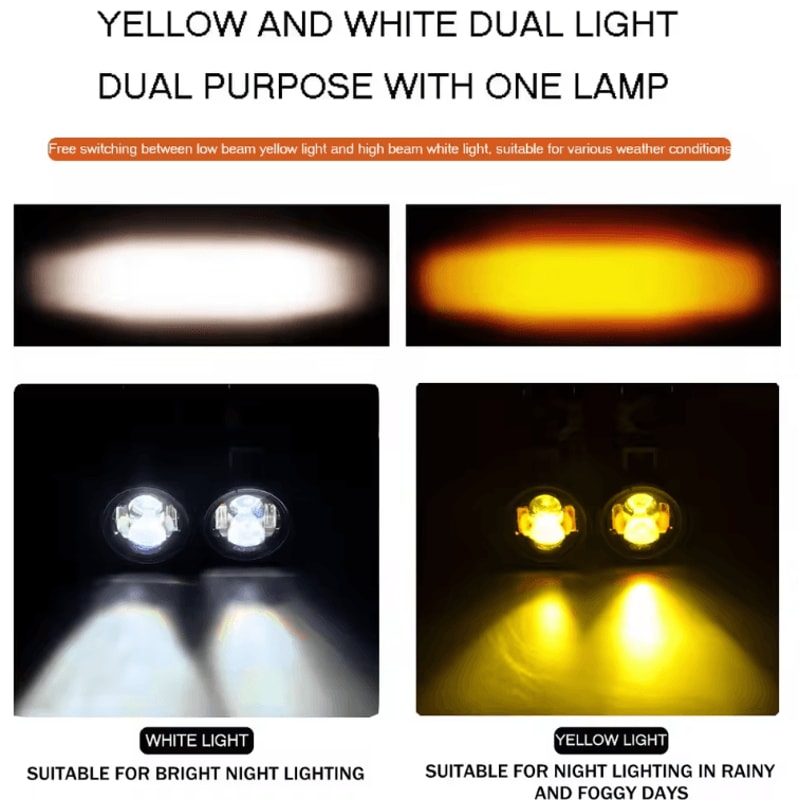 100W DualColor Motorcycle LED Fog Lights Auxiliary Driving Spotlights Pair 3