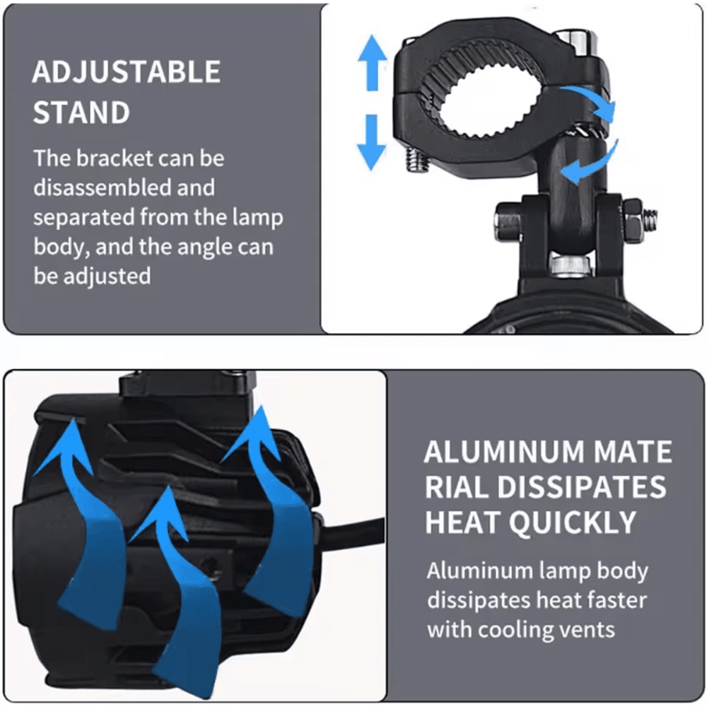 100W DualColor Motorcycle LED Fog Lights Auxiliary Driving Spotlights Pair 4