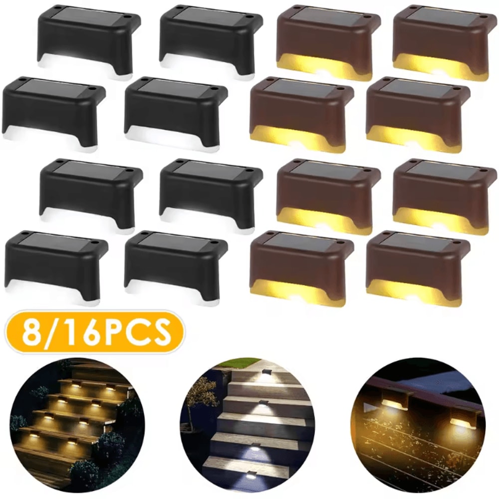 Warm White Solar Step Lights IP65 Waterproof LED Fence Garden Wall Lamp 0