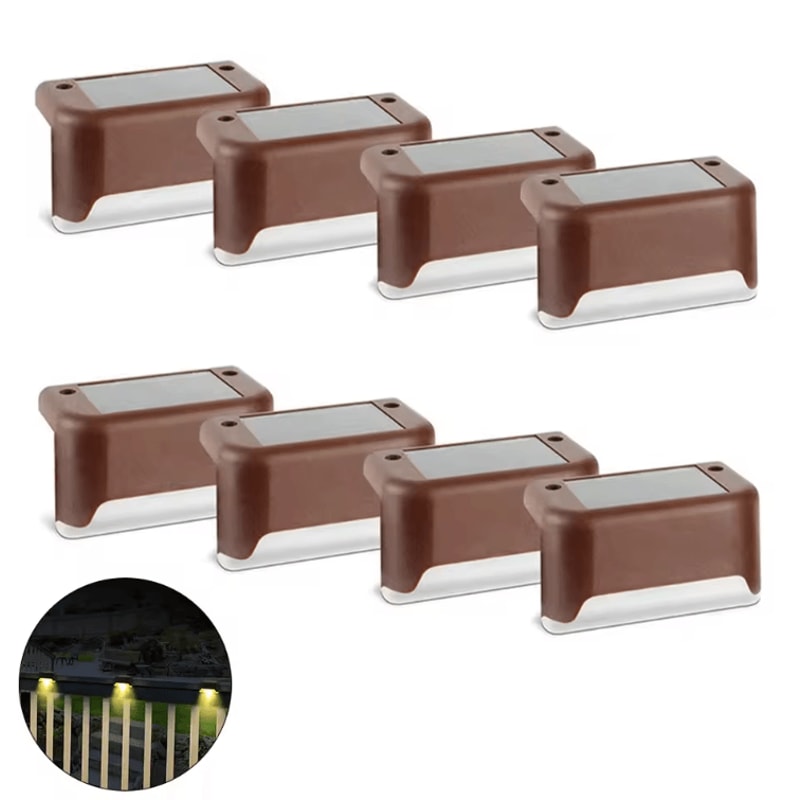 Warm White Solar Step Lights IP65 Waterproof LED Fence Garden Wall Lamp 10