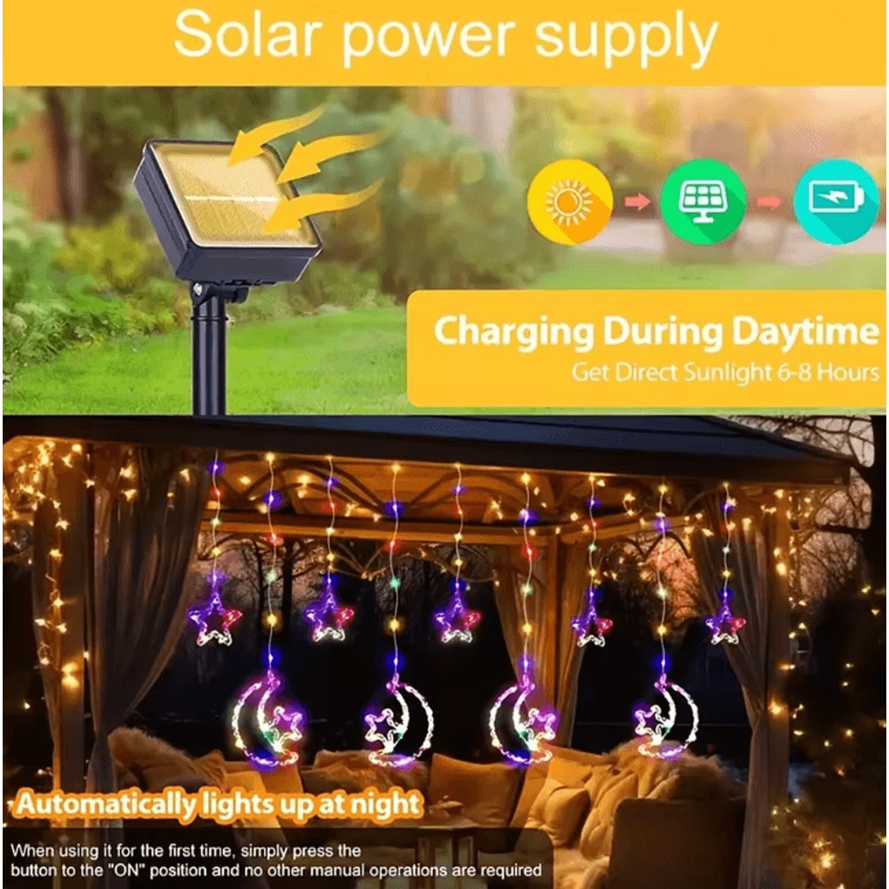 Solar Star Moon Curtain String Lights Waterproof Fairy Lights For Garden Party Decor 0
