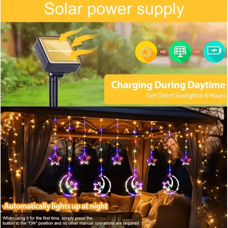 Solar Star Moon Curtain String Lights Waterproof Fairy Lights For Garden Party Decor 0