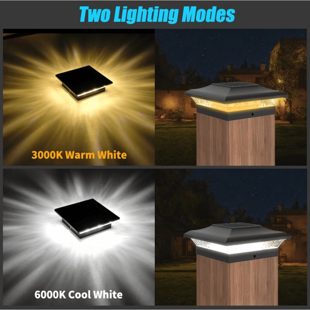 Solar Fence Pillar Post Light IP65 Waterproof LED Garden Gate Lamp 3000K6000K 1