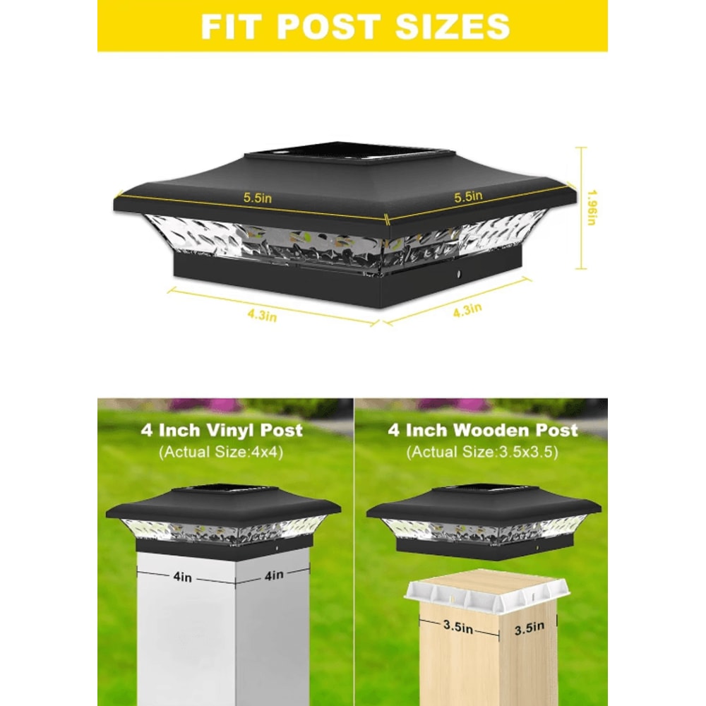 Solar Fence Pillar Post Light IP65 Waterproof LED Garden Gate Lamp 3000K6000K 2