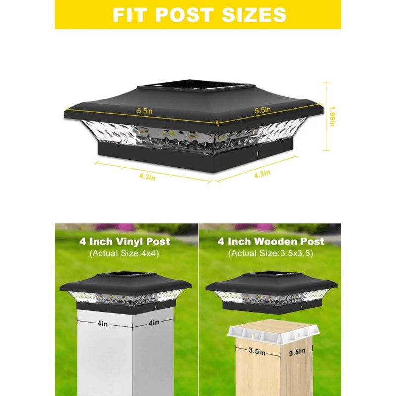 Solar Fence Pillar Post Light IP65 Waterproof LED Garden Gate Lamp 3000K6000K 2