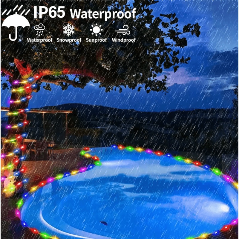 104FT 300LED Solar Tube String Lights Multicolor Waterproof Garden Patio Decor 2