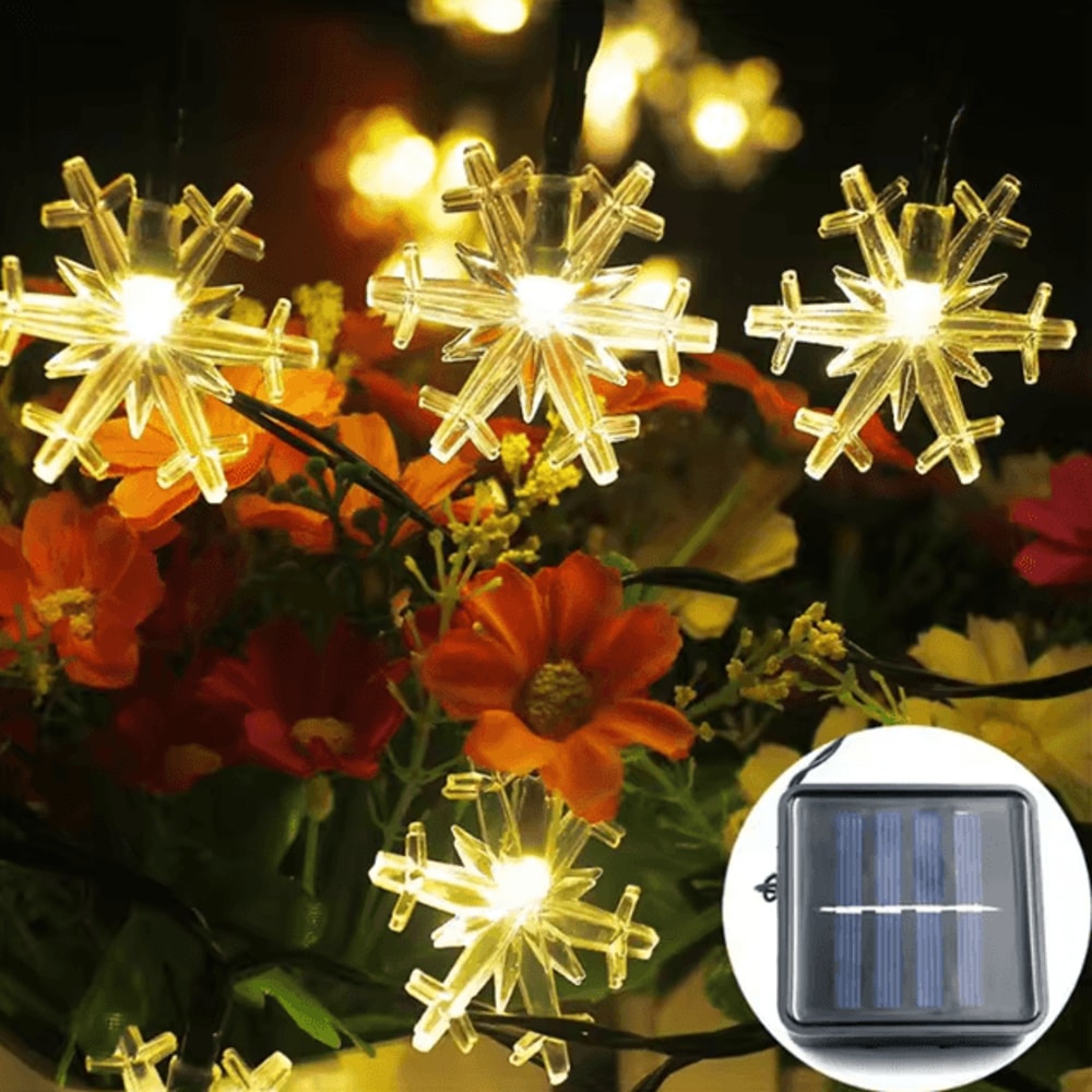 Solar Snowflake Fairy String Lights Waterproof Outdoor Holiday Decoration 2