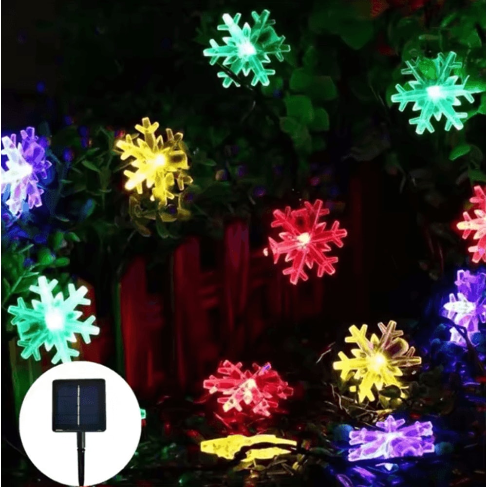 Solar Snowflake Fairy String Lights Waterproof Outdoor Holiday Decoration 4
