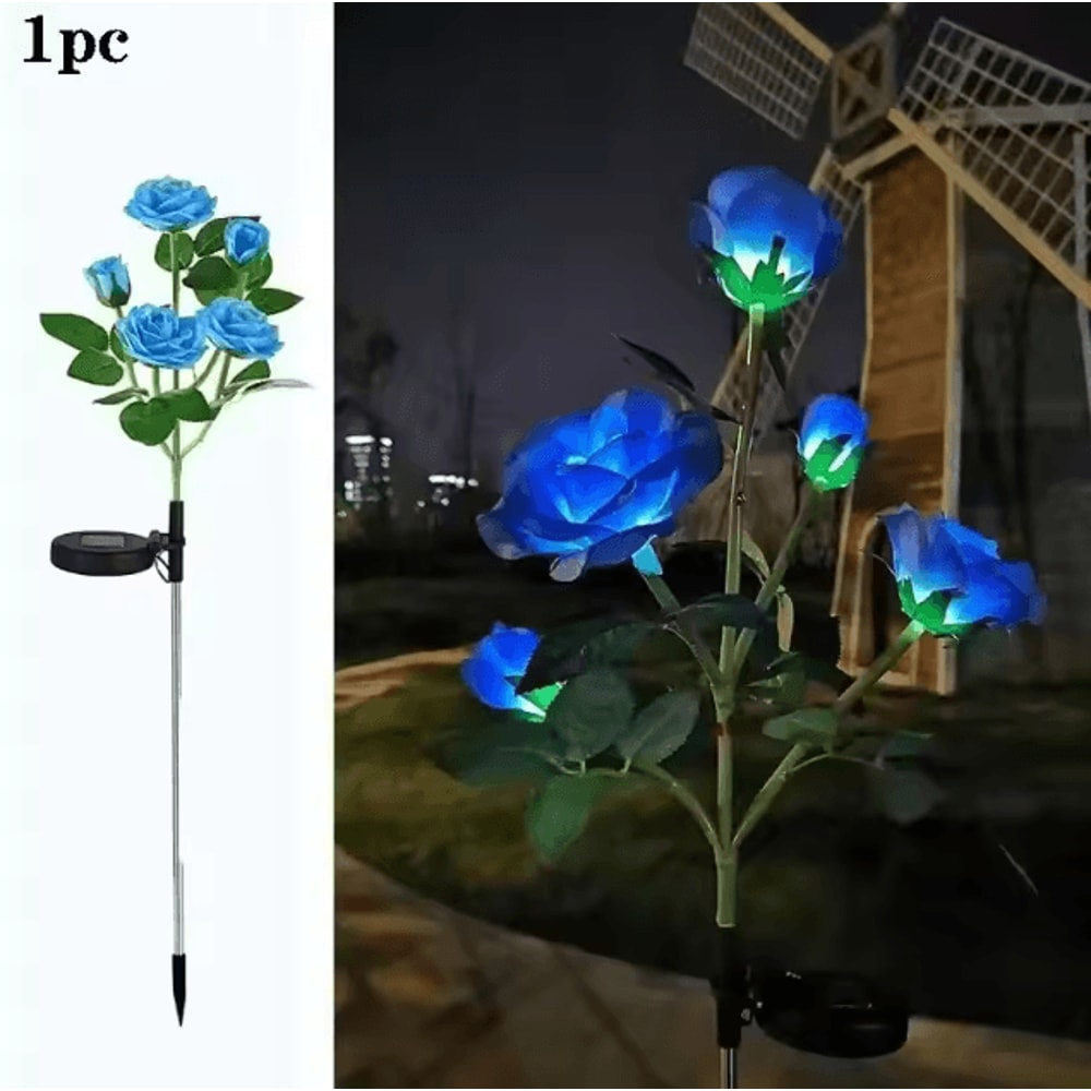 Solar Rose Garden Lights 5Head LED Flower Landscape Pathway Decor Solar Pathway Lights LED Flower 2