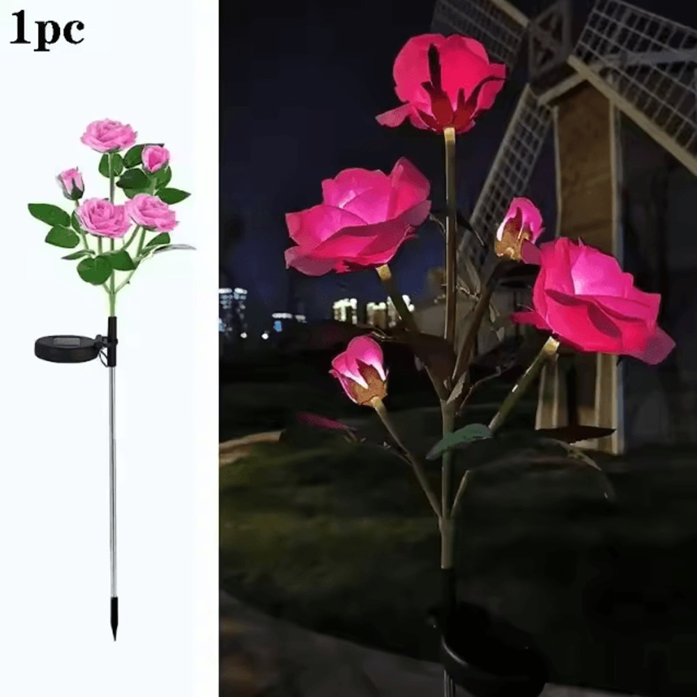 Solar Rose Garden Lights 5Head LED Flower Landscape Pathway Decor Solar Pathway Lights LED Flower 4