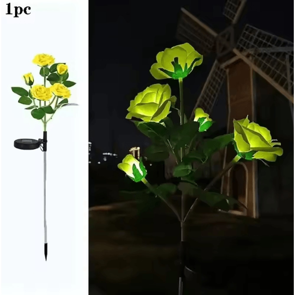 Solar Rose Garden Lights 5Head LED Flower Landscape Pathway Decor Solar Pathway Lights LED Flower 5
