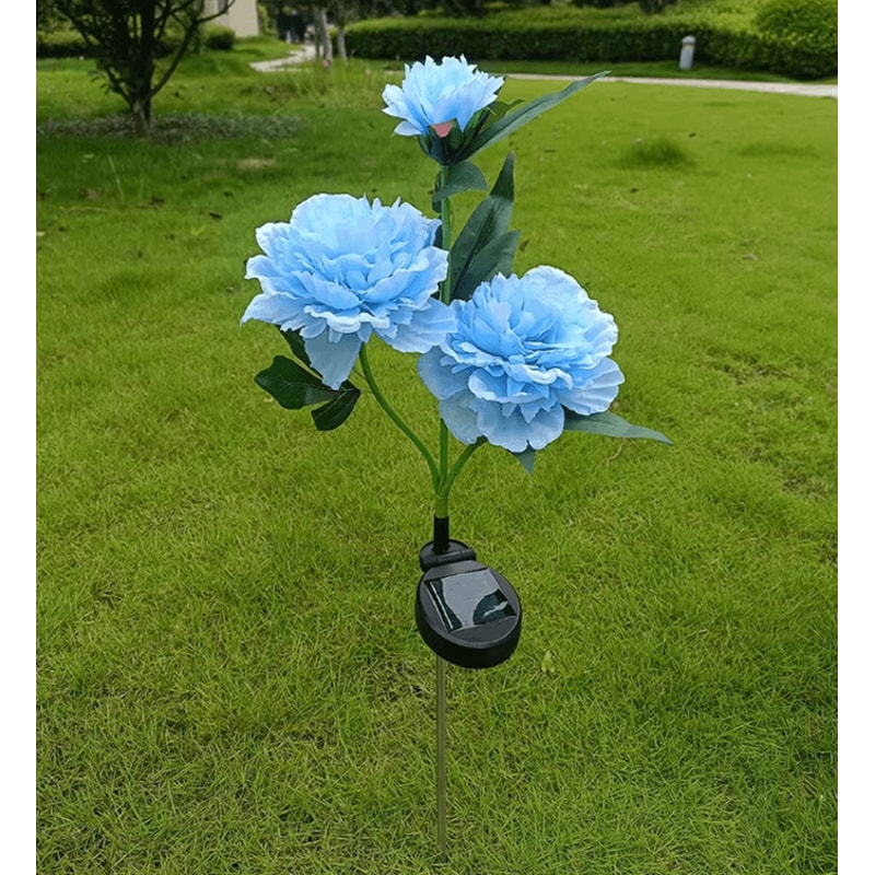 Solar Peony Flower Garden Lights 3Head Pink Waterproof LED Outdoor Pathway Decor 3