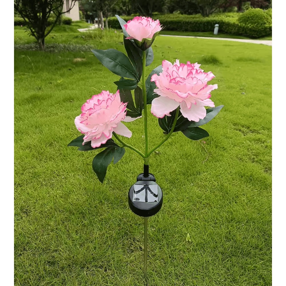 Solar Peony Flower Garden Lights 3Head Pink Waterproof LED Outdoor Pathway Decor 4