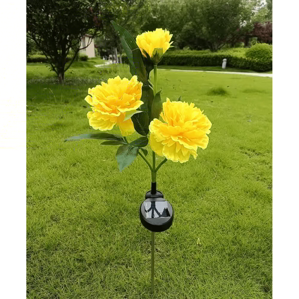 Solar Peony Flower Garden Lights 3Head Pink Waterproof LED Outdoor Pathway Decor 6