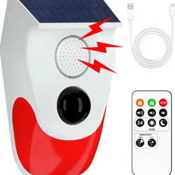 solar motion sensor outdoor alarm – 129db security siren with strobe light ip67 waterproof