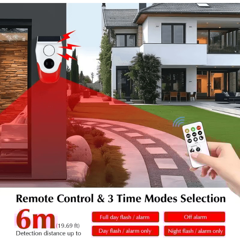 Solar Motion Sensor Outdoor Alarm 129dB Security Siren With Strobe Light IP67 Waterproof 2