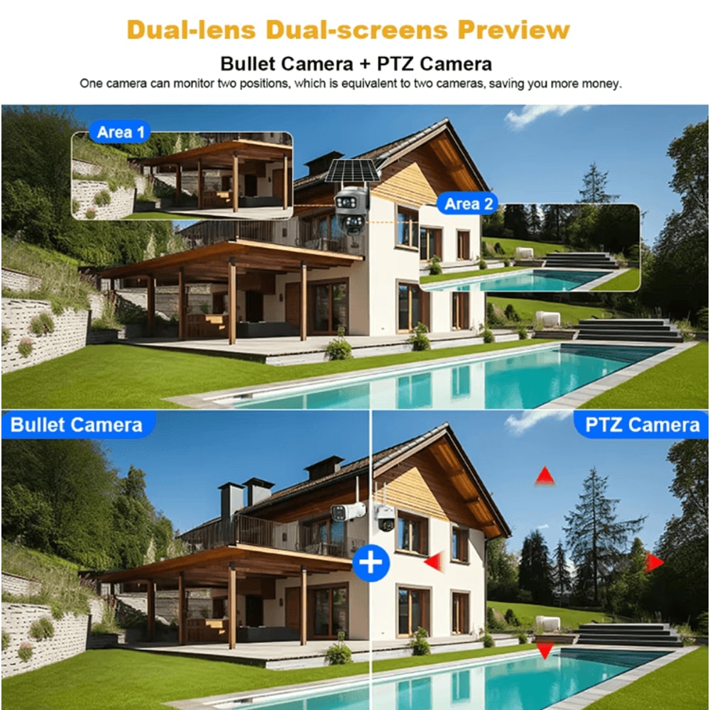 V380 DualLens 4G Solar Security Camera 8MP 4K PIR Motion Detection PTZ Outdoor CCTV 1