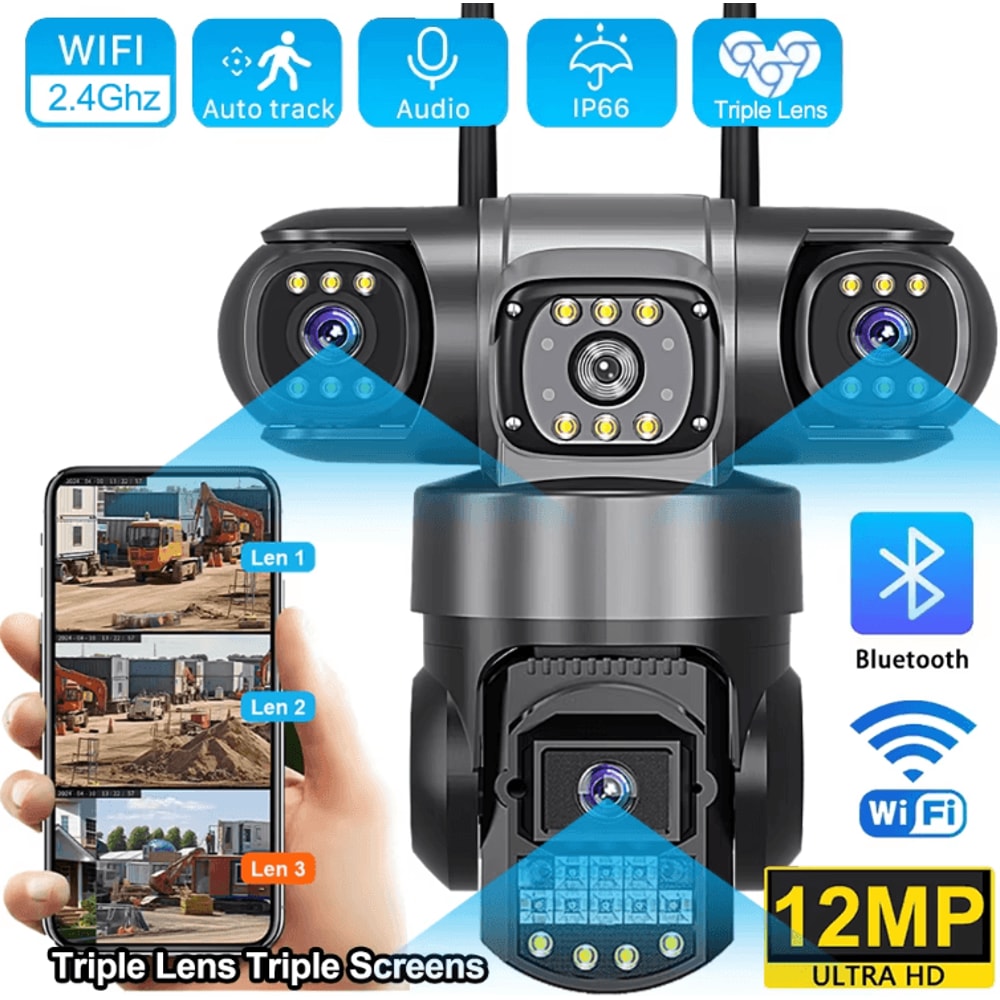 V380 Pro 12MP 6K TripleLens WiFi Security Camera Outdoor PTZ AI Tracking CCTV With Night Vision 0