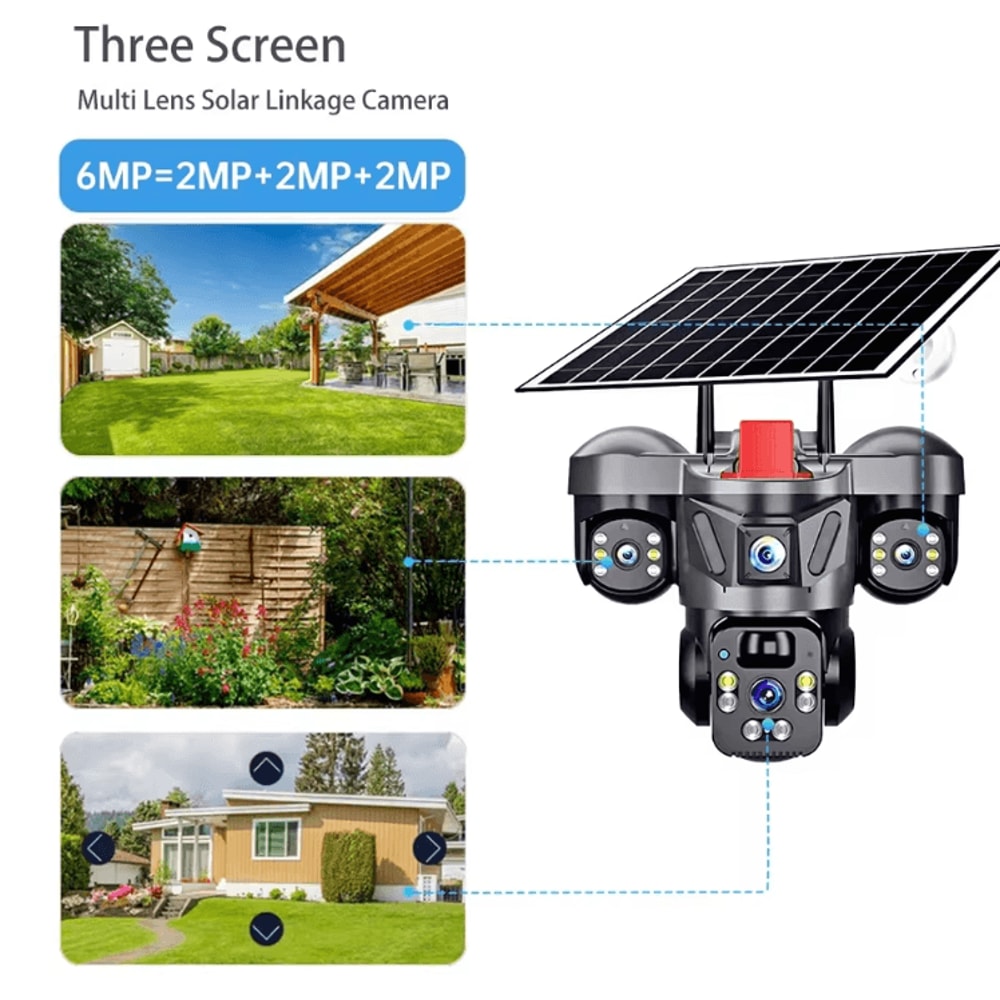 KERUI 6MP Solar 4G TripleLens PTZ Security Camera Outdoor WiFi CCTV With AI Human Detection 0