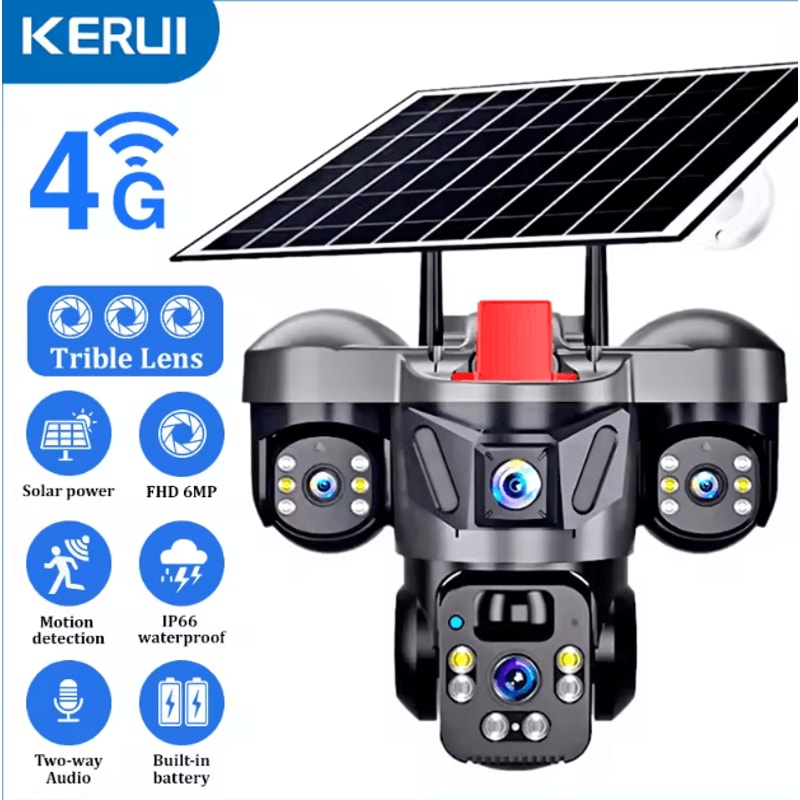 KERUI 6MP Solar 4G TripleLens PTZ Security Camera Outdoor WiFi CCTV With AI Human Detection 2