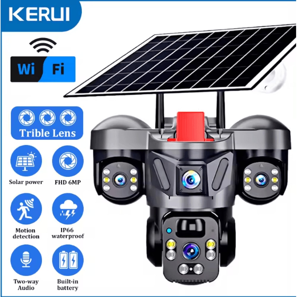 KERUI 6MP Solar 4G TripleLens PTZ Security Camera Outdoor WiFi CCTV With AI Human Detection 3
