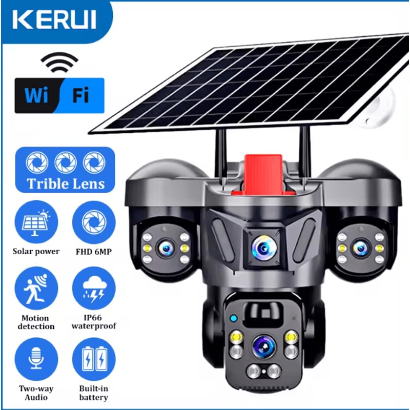 KERUI 6MP Solar 4G TripleLens PTZ Security Camera Outdoor WiFi CCTV With AI Human Detection 3