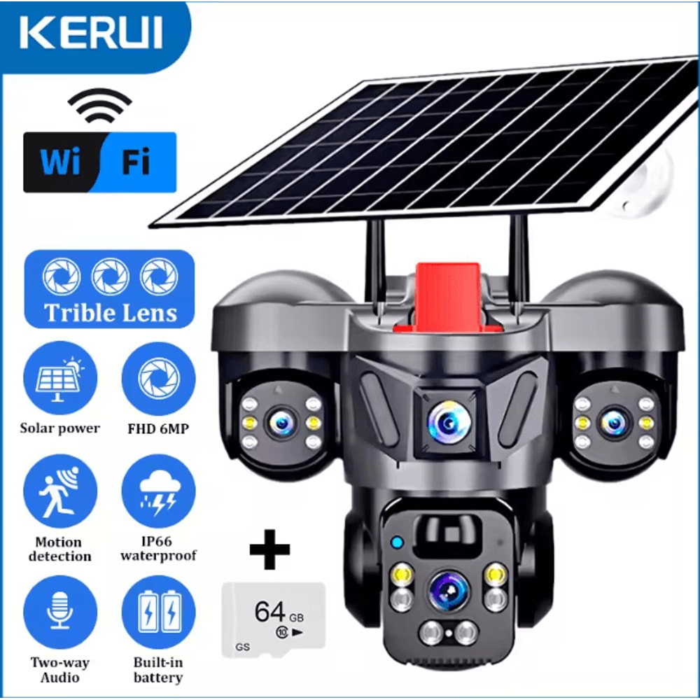 KERUI 6MP Solar 4G TripleLens PTZ Security Camera Outdoor WiFi CCTV With AI Human Detection 5
