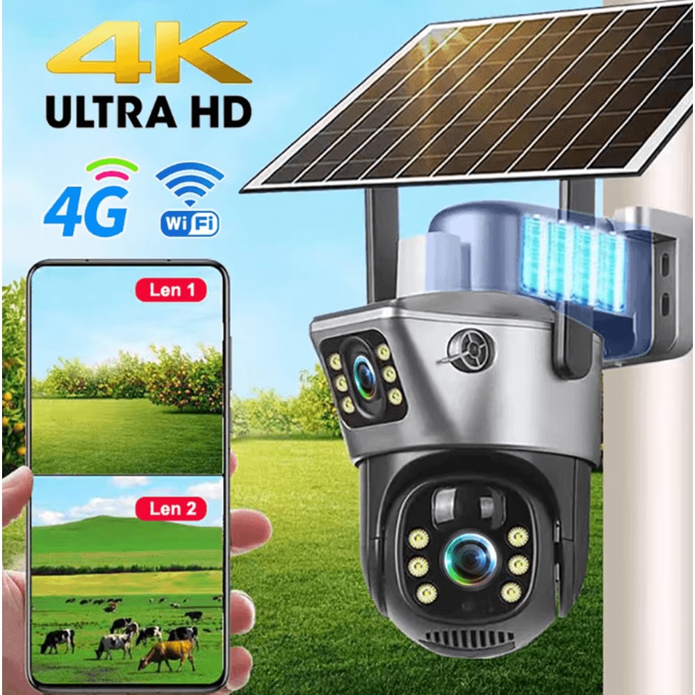 V380 Pro 8MP 4K Solar DualLens PTZ Security Camera Wireless 4GWiFi Outdoor CCTV With PIR Detection 0