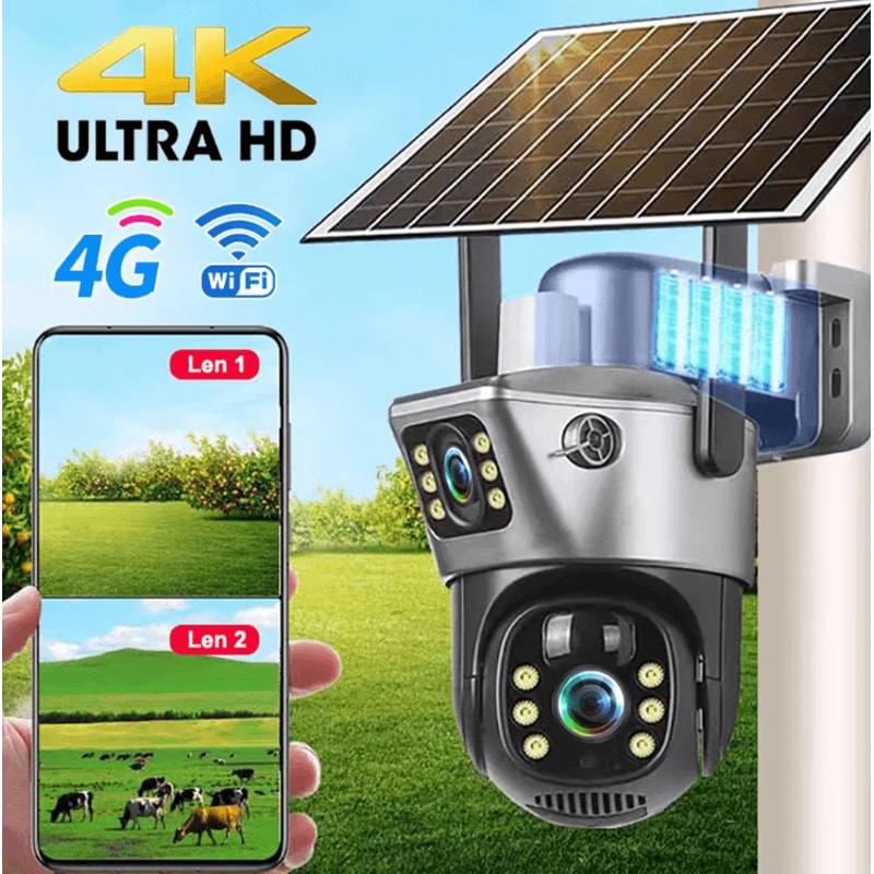 V380 Pro 8MP 4K Solar DualLens PTZ Security Camera Wireless 4GWiFi Outdoor CCTV With PIR Detection 0