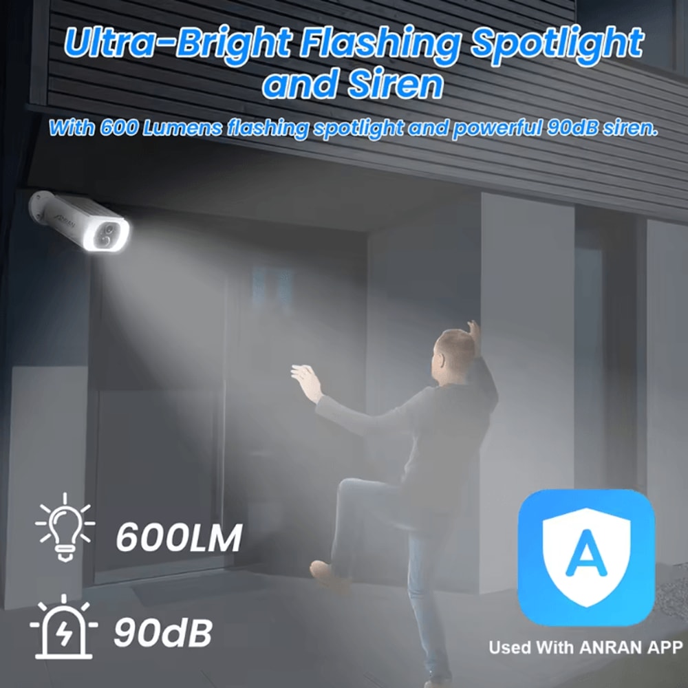 ANRAN 2K Solar Security Camera With Floodlight Color Night Vision Motion Detection 3