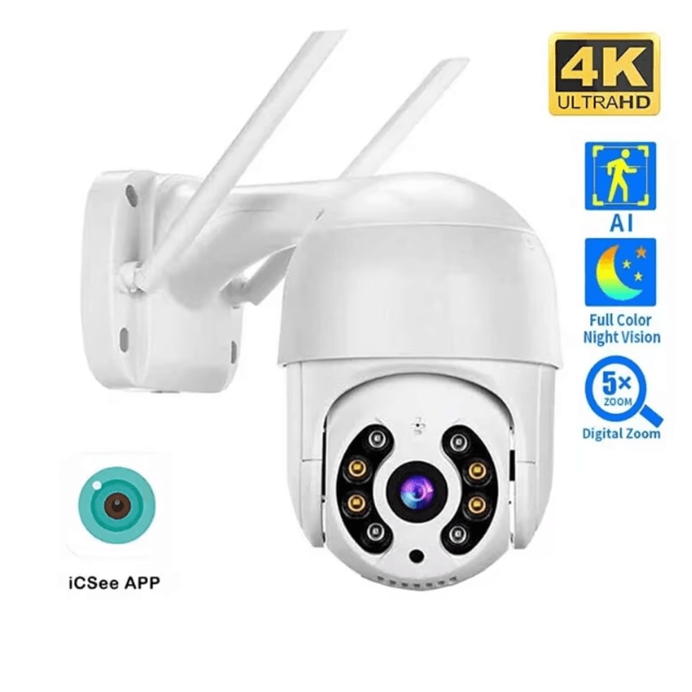 Smart 8MP 4K PTZ Security Camera With Auto Tracking WiFi Remote Monitoring Color Night Vision 0
