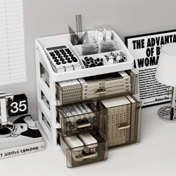 large capacity cosmetic storage box with drawers – dust-proof skincare organizer for vanity & desktop