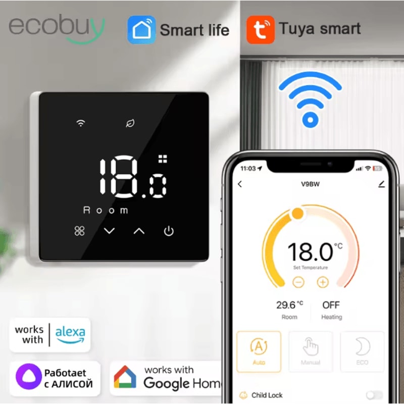Tuya Smart WiFi Boiler Thermostat BatteryPowered Wall Temperature Controller With Alexa Google Ho 0