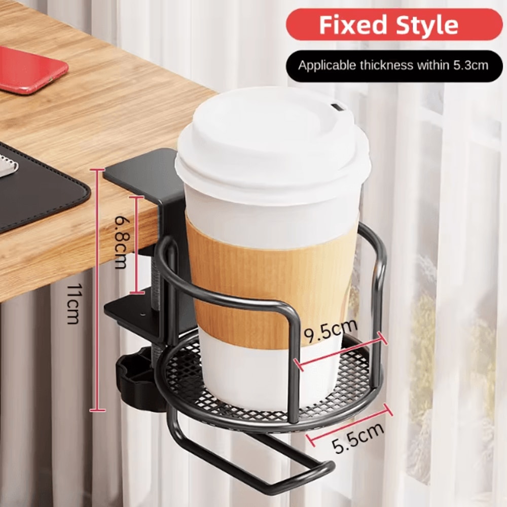 2in1 Desk Cup Holder With Headphone Hanger 360 Rotating AntiSpill Clamp Mount For Office Gaming D 3