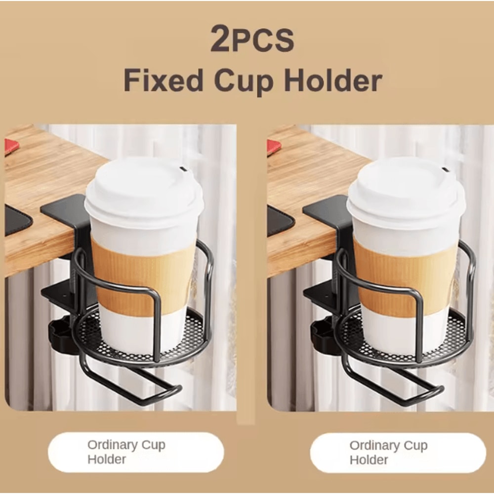 2in1 Desk Cup Holder With Headphone Hanger 360 Rotating AntiSpill Clamp Mount For Office Gaming D 4