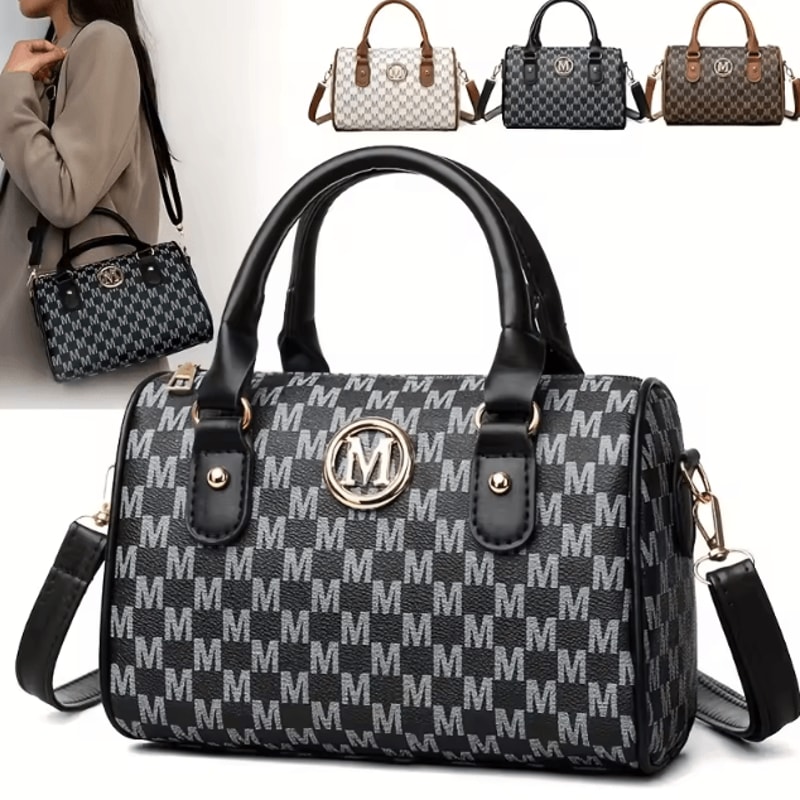 LuxeLetter Womens Crossbody Shoulder Bag With Gold M Logo 0