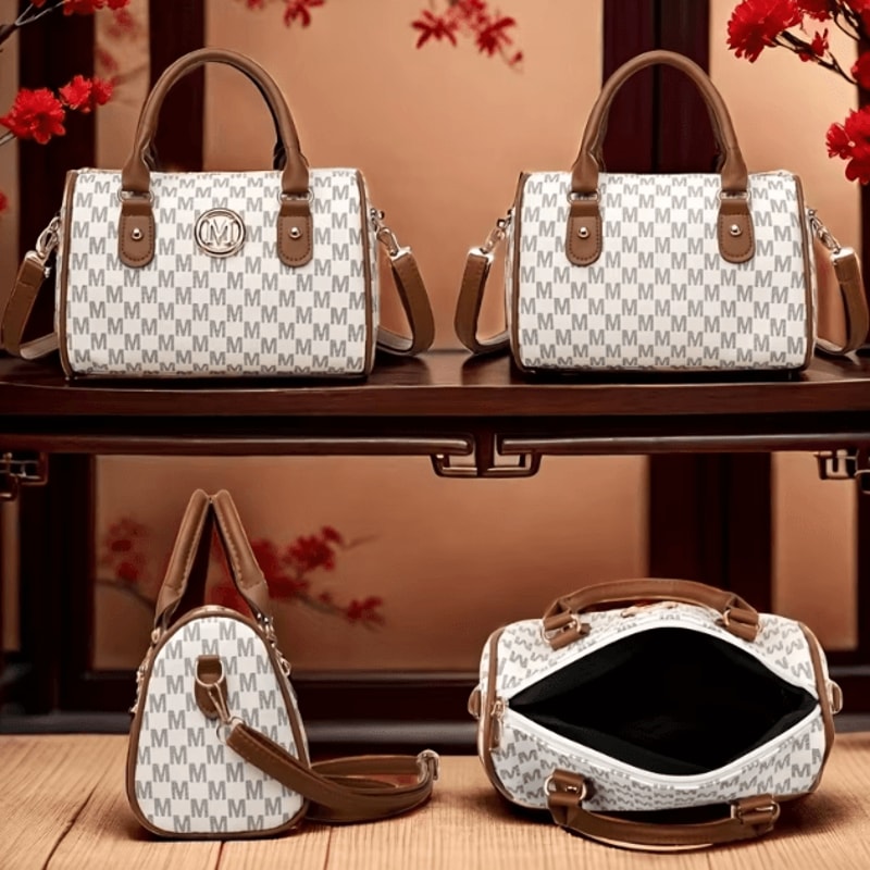 LuxeLetter Womens Crossbody Shoulder Bag With Gold M Logo 1