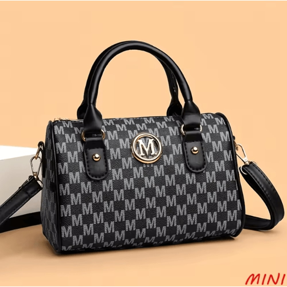 LuxeLetter Womens Crossbody Shoulder Bag With Gold M Logo 3