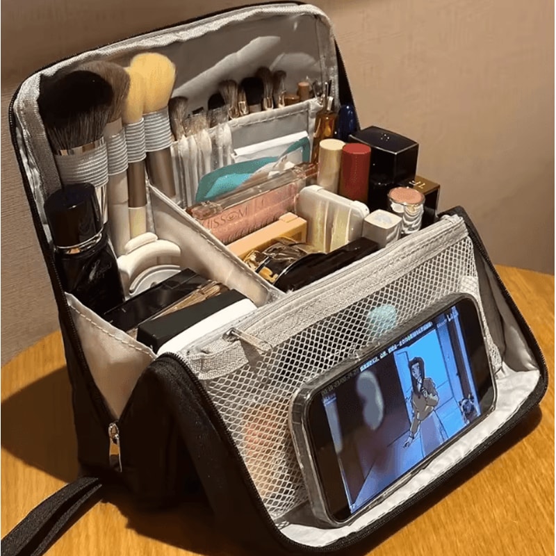 VertiGlow Large Capacity Vertical Cosmetic Bag Waterproof Travel Organizer 0