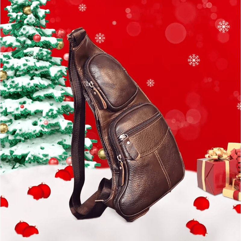 RidgeTrail Retro Leather Crossbody Chest Bag For Travel And Outdoor Adventures 0