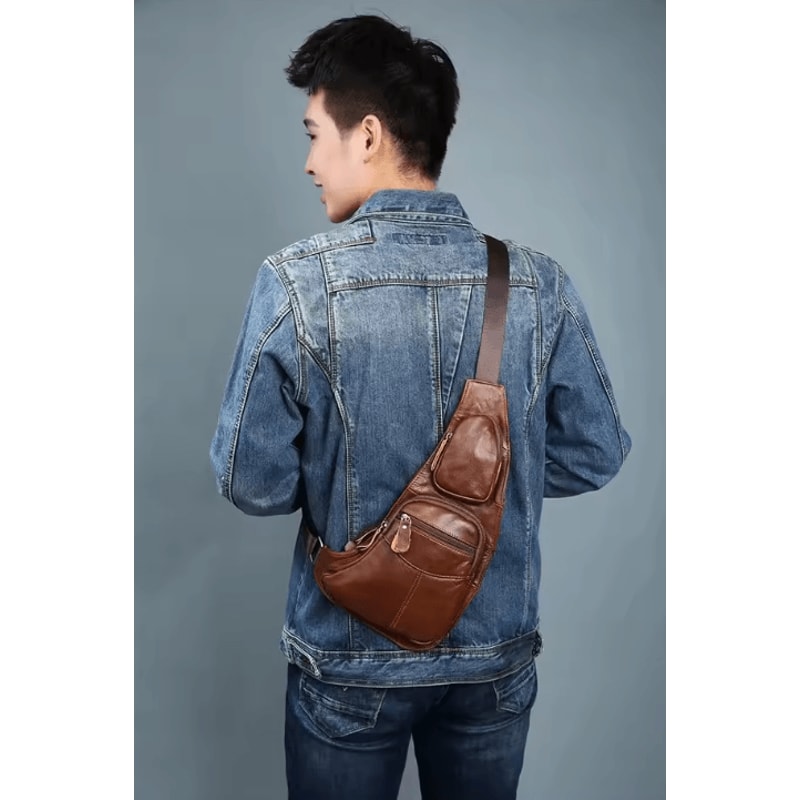 RidgeTrail Retro Leather Crossbody Chest Bag For Travel And Outdoor Adventures 4