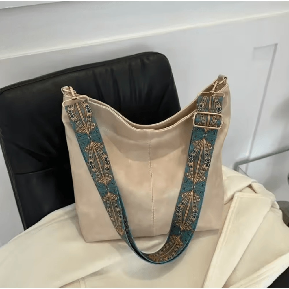 Vintage Style PU Leather Bucket Crossbody Bag With Wide Strap 2