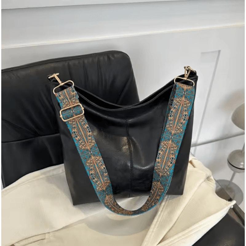 Vintage Style PU Leather Bucket Crossbody Bag With Wide Strap 3