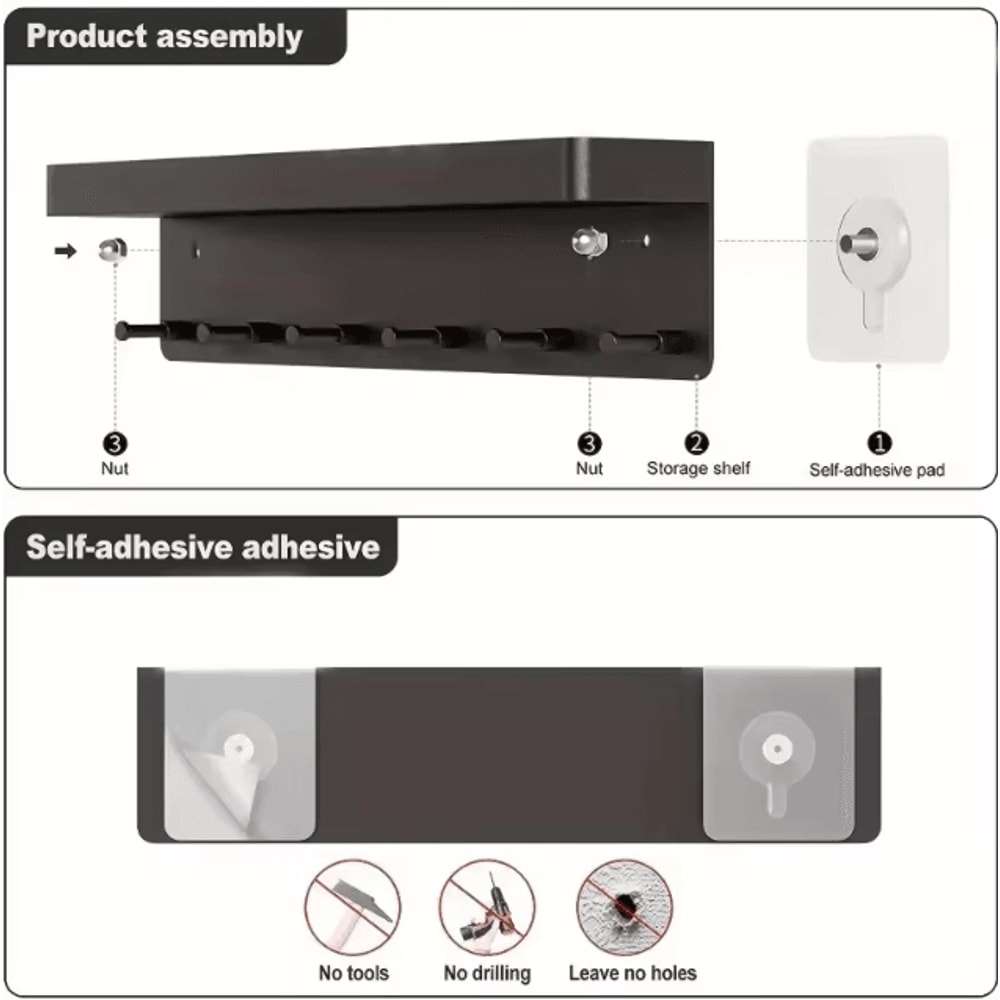 HomeEase Wall Mounted Key Holder With Shelf And 6 Hooks Organizer 0