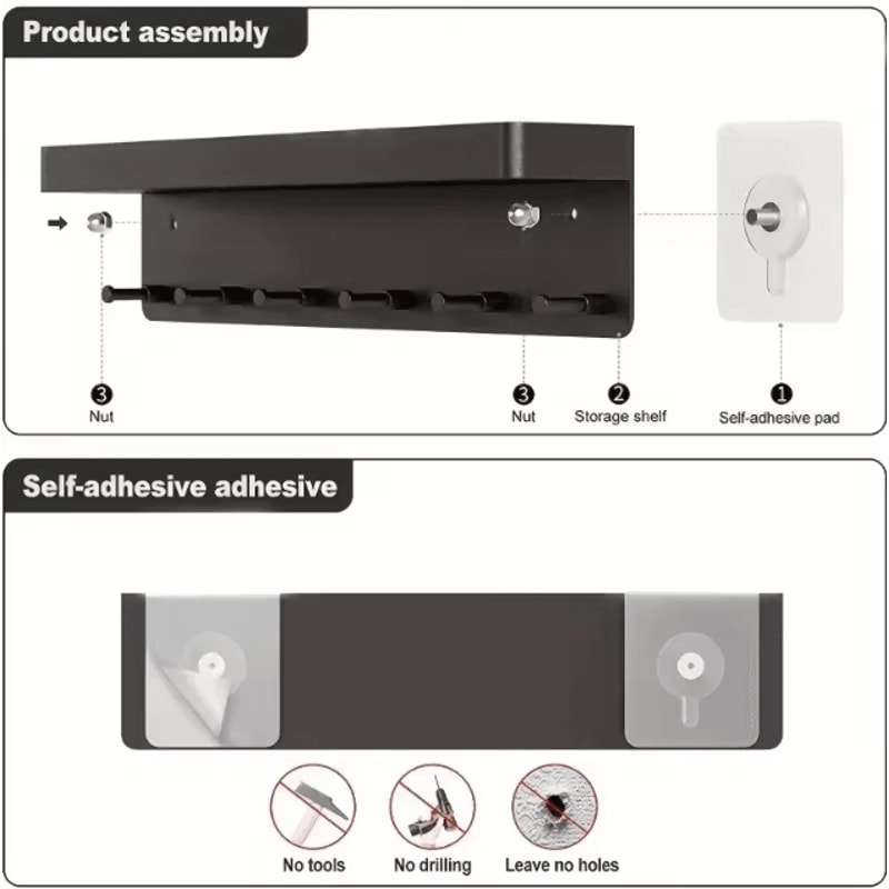 HomeEase Wall Mounted Key Holder With Shelf And 6 Hooks Organizer 0
