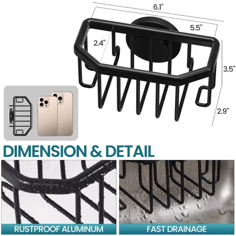CleanSink Aluminum Suction Cup Sponge Holder For Kitchen Sink Organizer 4