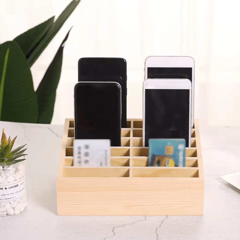 SmartDesk 24 Slot Mobile Phone Storage Box Wooden Classroom Organizer Rack 2